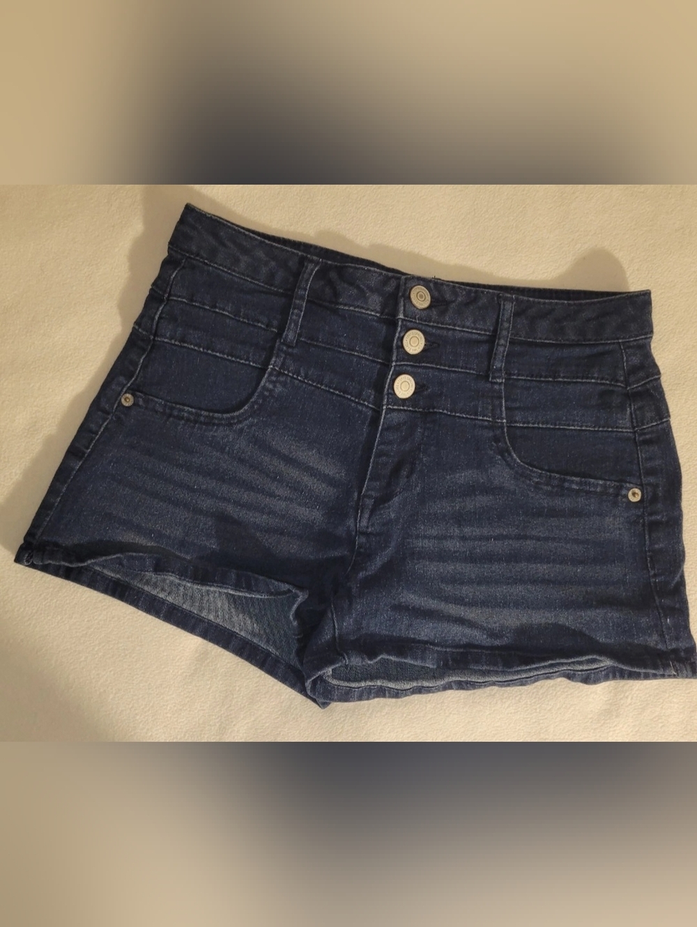 Tokyo Darling High Waisted Shortie Blue Jean Shorts 4 Stretch Denim 2 In Inseam